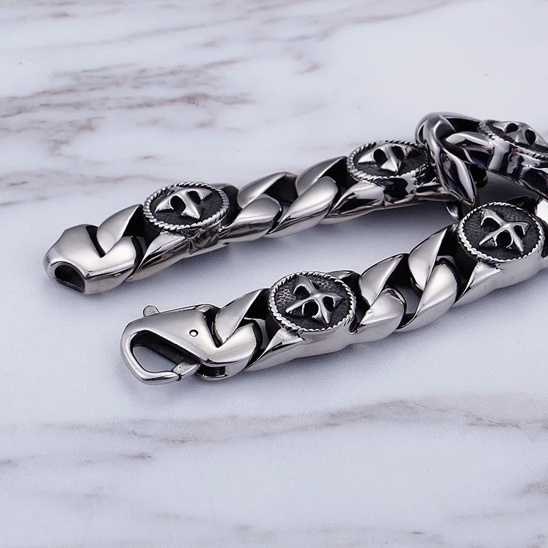 Мужской браслет рокер из нержавеющей стали TrustyLan в стиле панк|cross bracelet|stainless steel mens