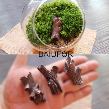 

BAIUFOR Mini simulation Brown Tree Stump Base Fairy Garden Miniature Terrarium Figurines DIY Moss Landscape Accessories