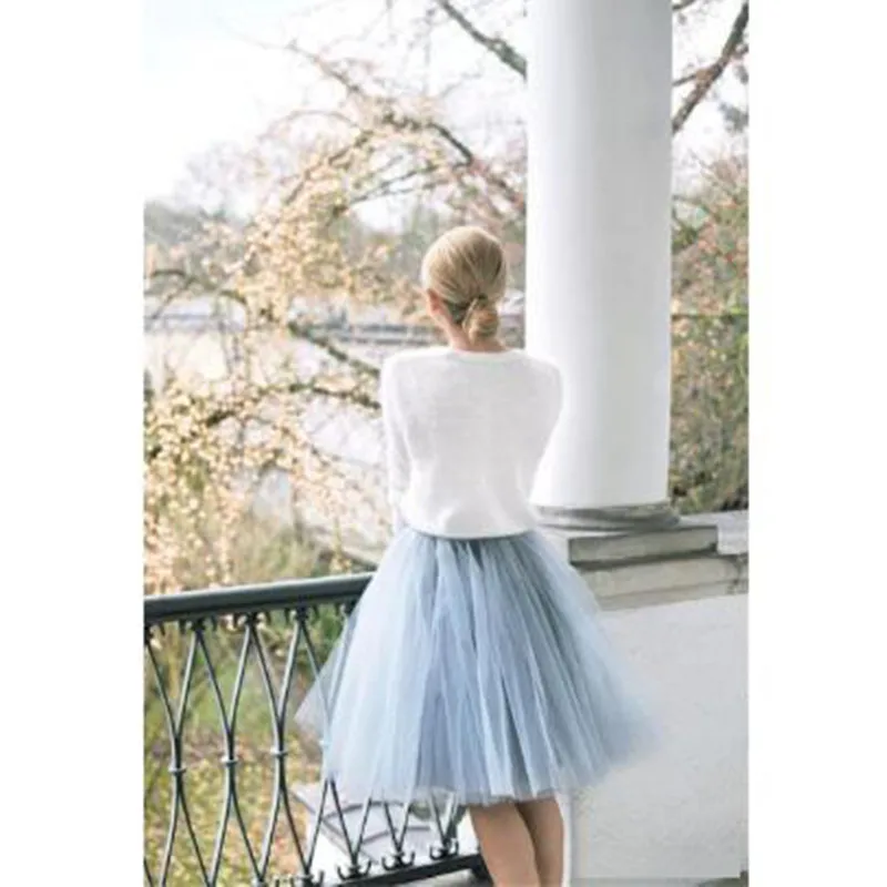 Light Blue Pleated Tulle Women Knee Length A Line Tutu Formal Skirts For Wedding Short Tutu Skirts Custom Made All Size Saia