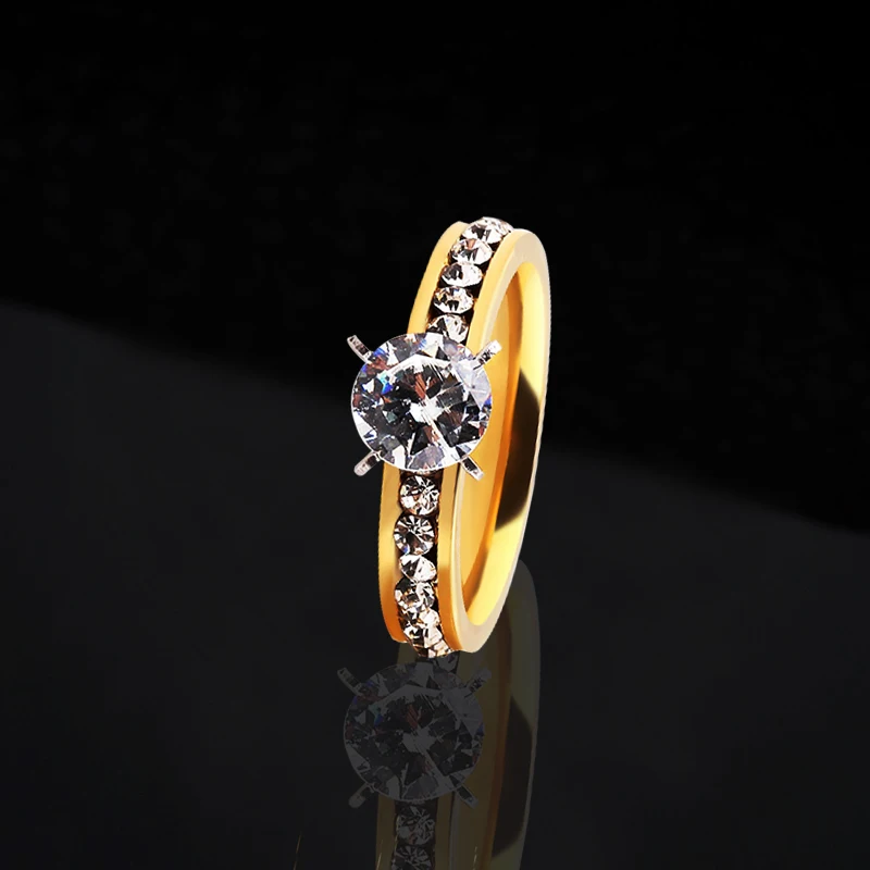 QianBei титановые кольца из нержавеющей стали для женщин круг модное украшение из фианита R12