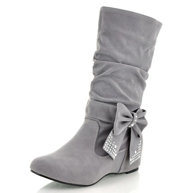 ANMAIRON/Популярные стильные новые модные ботинки на плоской подошве женские зимние ботинки из мягкой кожи женская обувь без застежки 4 цвета, большие размеры 34-47 - Цвет: Gray