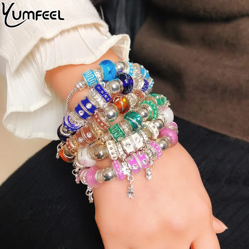 Yumfeel новый модный браслет с подвесками и браслеты для женщин розовый синий белый 7