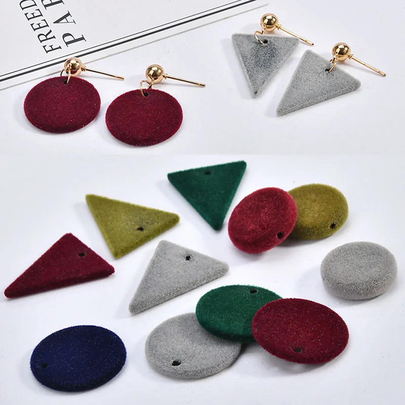 

Korean flocking beads plush geometric wafer triangle earrings DIY handmade earrings accessories