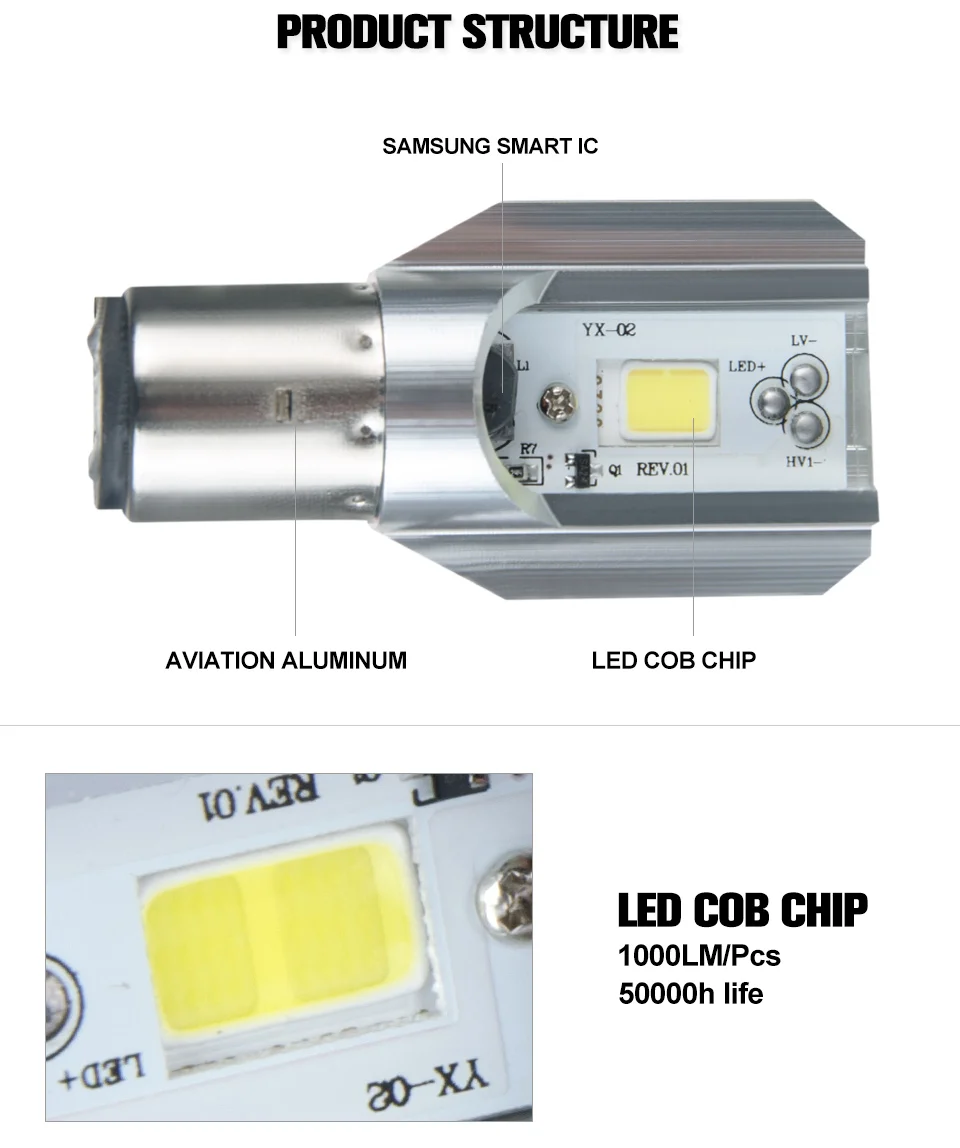 Foxcncar Ba20d Motorcycle LED Headlight Bulbs H6 COB Moto front Lamp Accessoires Scooter light 12v 1000LM For Honda Yamaha 6000K (5)