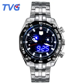 

Sports LED Watch Men's Wristwatch TVG Brand Luxury Business Casual Watches Men Fashion Blue Binary Man Watch Stainless Steel