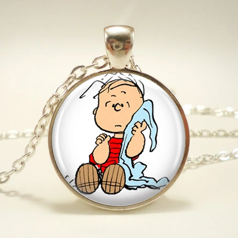 Linus Necklace The Peanuts Jewelry Glass Dome Pendant Necklace Glass Cabochon Necklaces Gift for