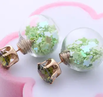 

30pair/lot Hot Glass Bubble Glass Vial Double Pearl Beads Plug Earrings Ear Studs Pin