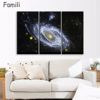 

3 Panel Space And Universe Canvas Print Cosmos Star Sky Landscape Wall Art Giclee Artwork for Home Decor and Office