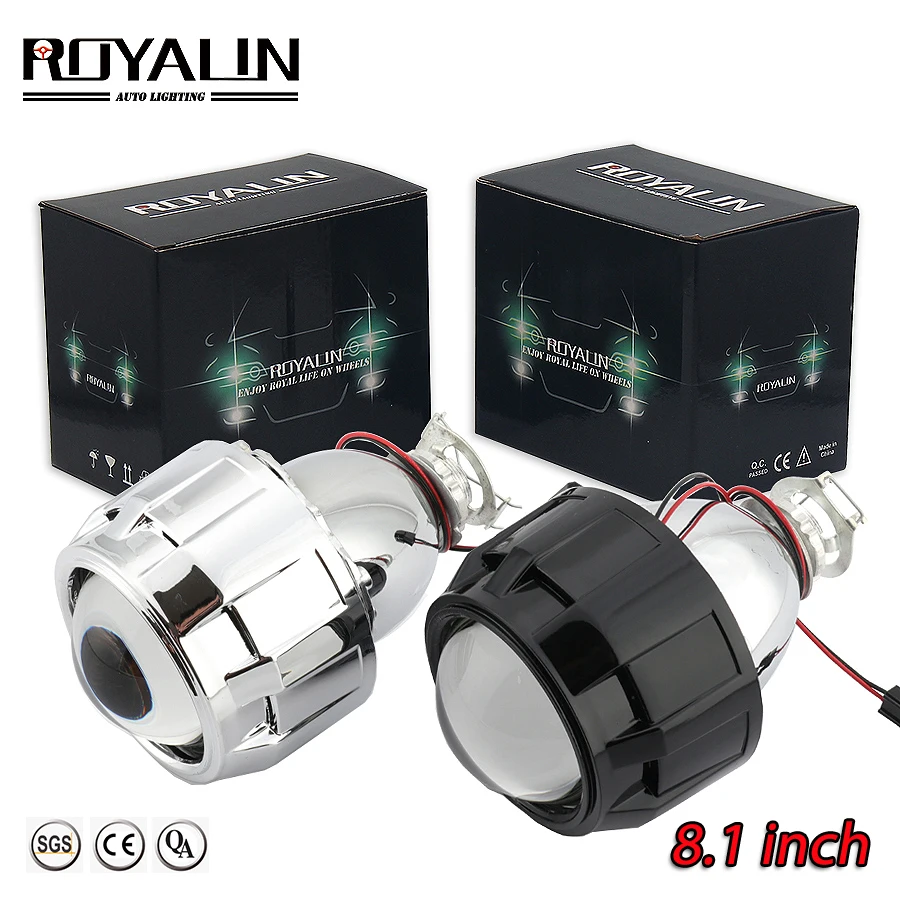 ROYALIN أحدث العدسات 2.5 ''ثنائية زينون HID H1 العارض عدسة LHD الإصدار 8.1 ل H1 H4 H7 أضواء السيارات التحديثية سيارة التصميم استخدام H1 لمبة