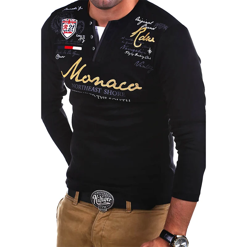 

ZOGAA 2019 New Men Polo Shirt Long Sleeve Slim Solid Color Polo Shirt Striped Fold Raglan Sleeve Casual Polo Shirts Tops Tees