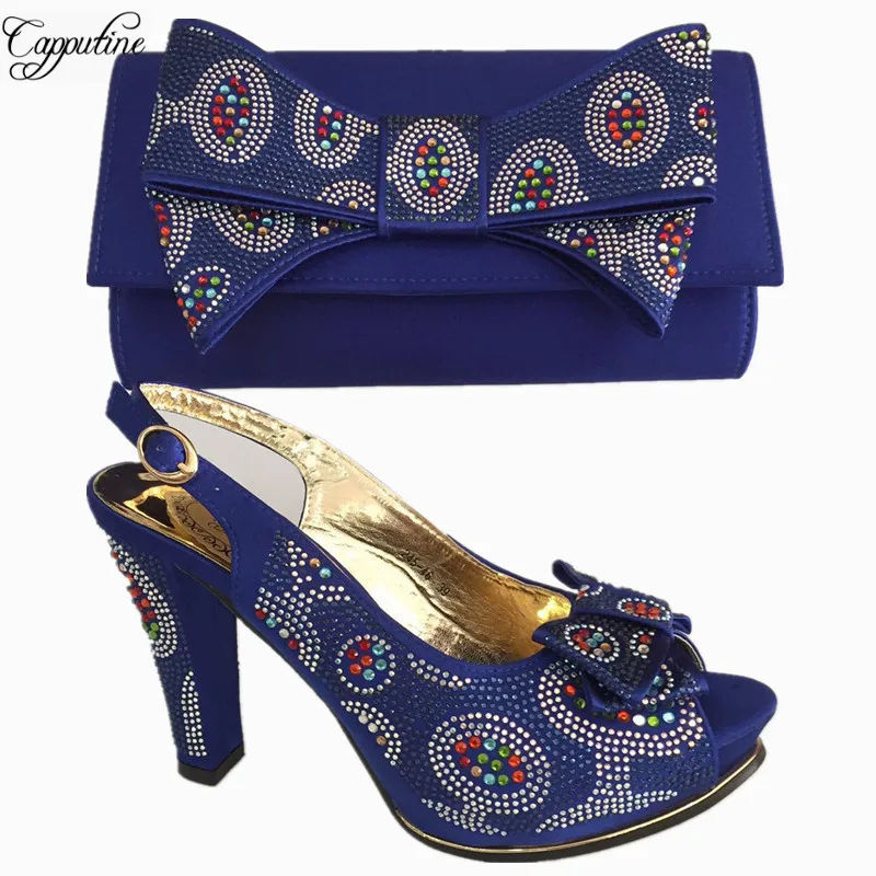 Capputine African Elegant Gold Color Shoes And Bag To Match Set Nigerian High Heels Party Shoes And Bag Set For Wedding BL675C