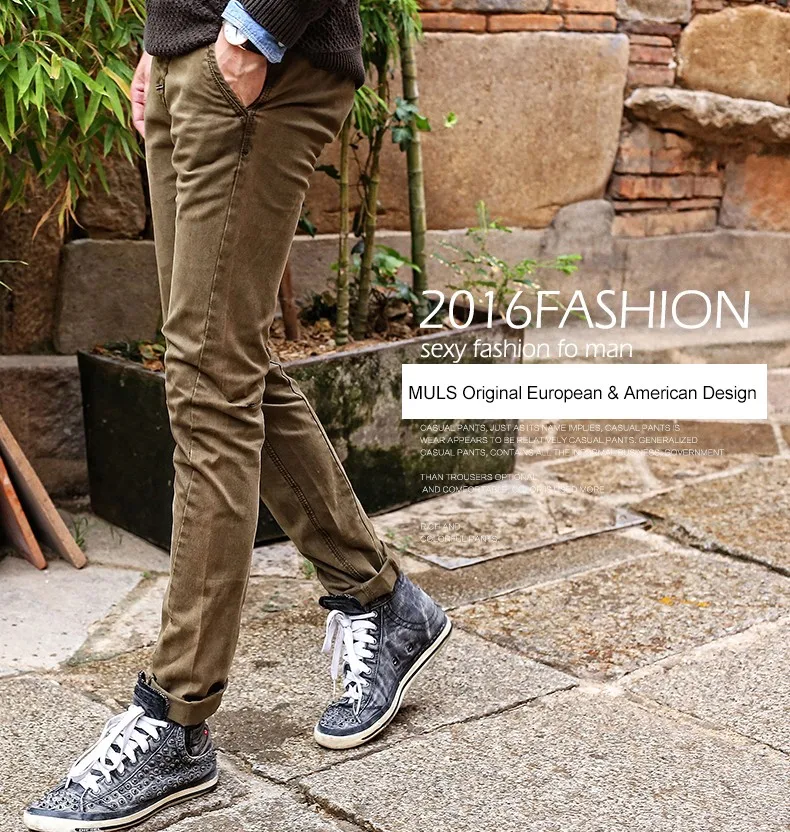 Casual pants men high quality cotton washed-out pants Autumn winter thick slim straight mens pants 2016 NEW brand bottoms P1302