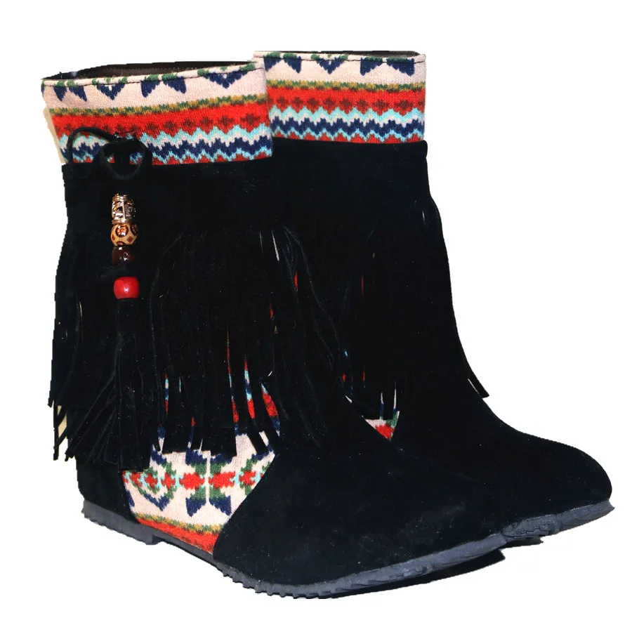 Preise Frauen Winter Stiefel Retro Ankle Bootie für Damen Herbst Frau Wildleder Kurze Stiefel Ethnische Fringe Schuhe Slip On Sicken Casual boot