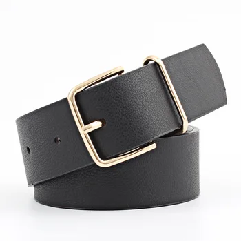 

OLOME Vintage Black Red Pu Leather Belt Female Waistband Ladies Gold Metal Buckle Belts for Women