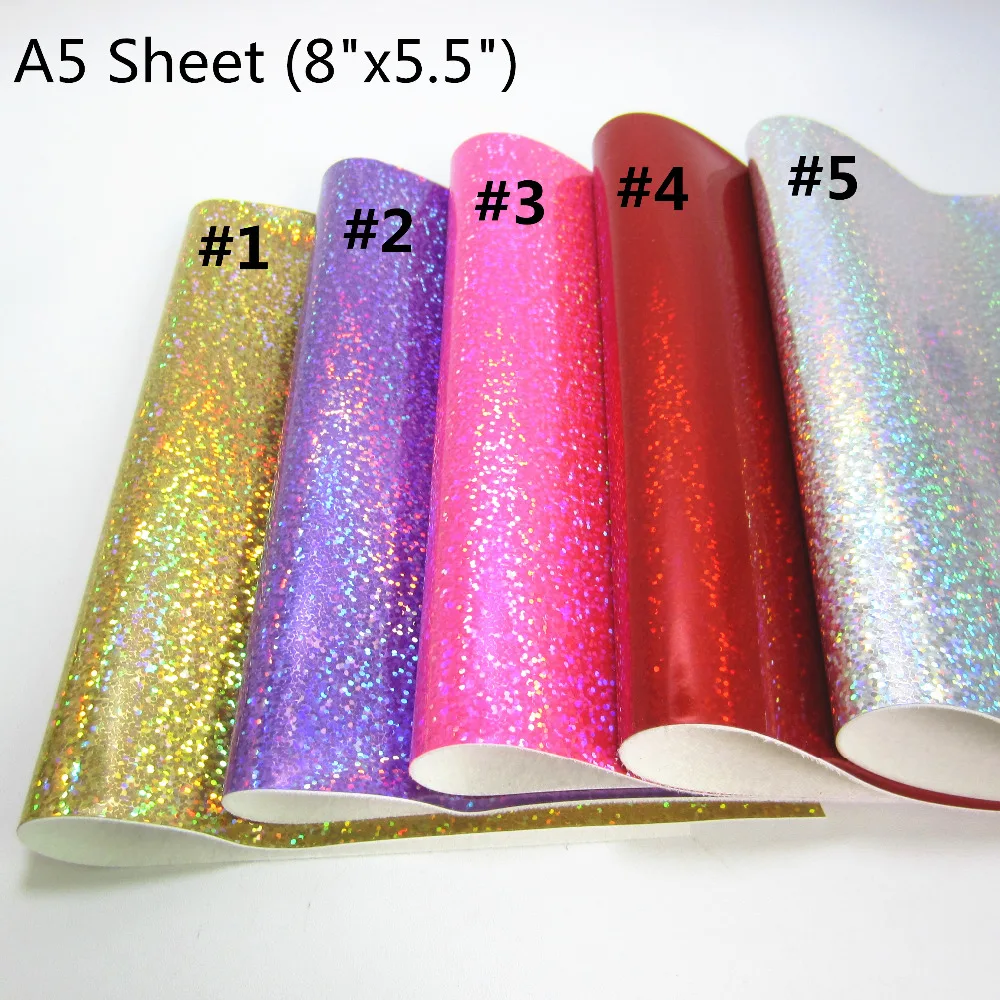 1 Sheet Glitter Iridescent Holographic PU Leather Fabric Wedding Decor Accessory 