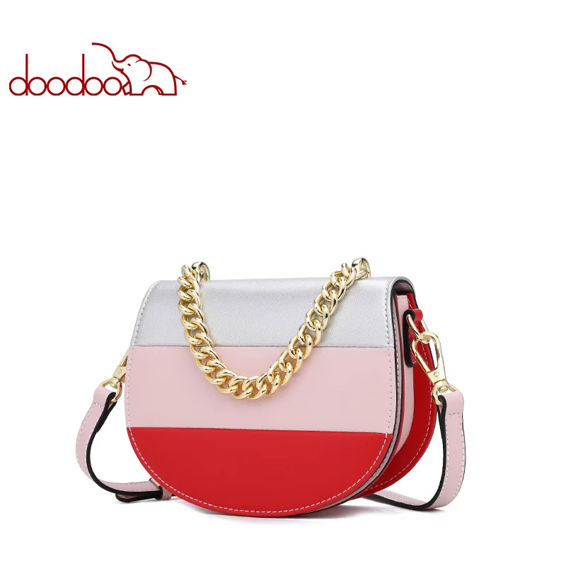 

DooDoo brand women's handbag saddle bag, 2018 new fashion splice color single shoulder slant women's bag free mai