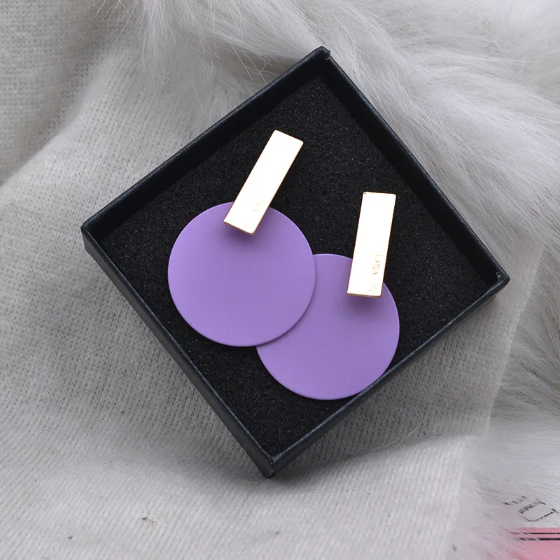 

Korean Earrings Minimalist Jewelry Women Simple Round Circle Big Large Metal Sheet Purple Blue Pink Geometric Earring Moda Mujer