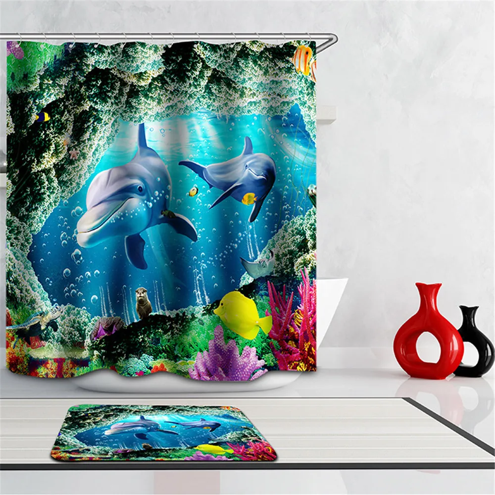 Shower Curtain Dolphin bath Curtain animal Fabric 3d WaterProof shark