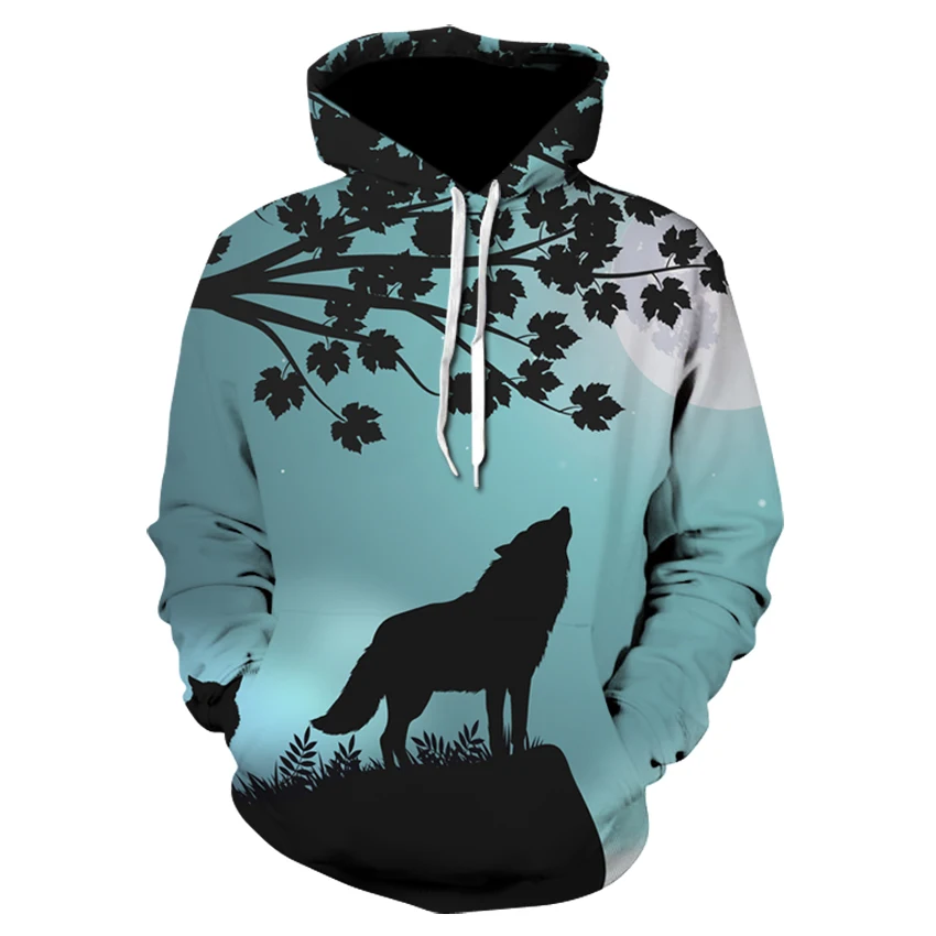 

Animal Sweatshirts Male Female Hoodies Printed howling Wolf moon tree Unisex Autumn Winter Hoody Fashion Hooded Coat Hot Sale