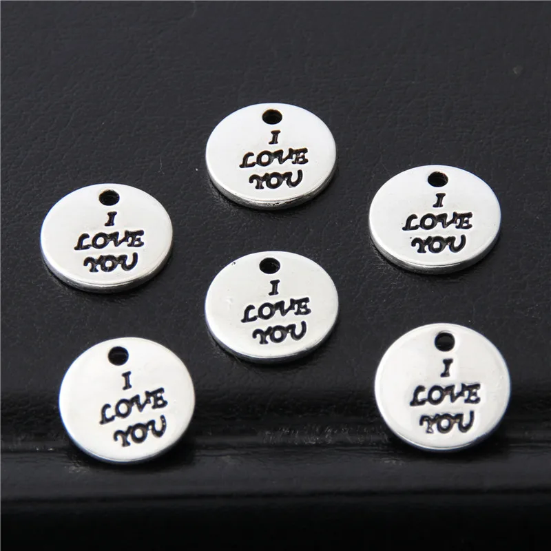 

100pcs Antique Sliver Little Round Charms I love you Pendant Inspire Making DIY Jewelry Accessories Wholesale 10mm A3058
