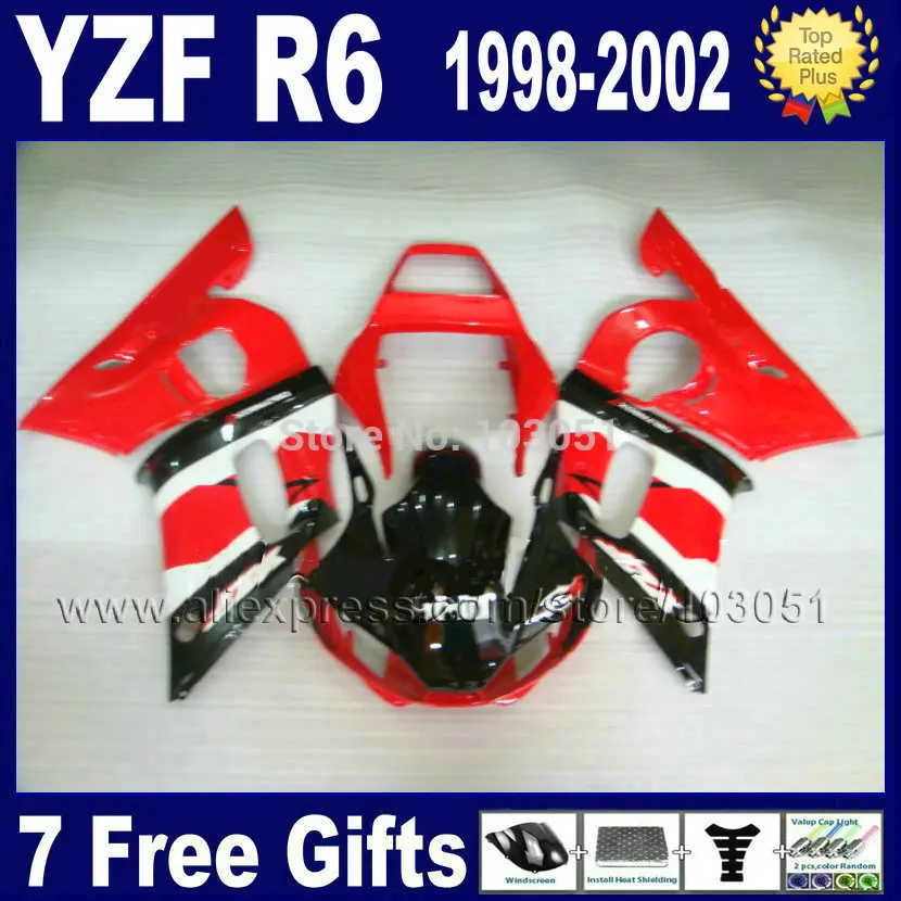 

Custom Road fairing set for YAMAHA 1998 YZF R6 1999 2000 2001 2002 red black R6 98 99 00 01 02 body repair Fairings