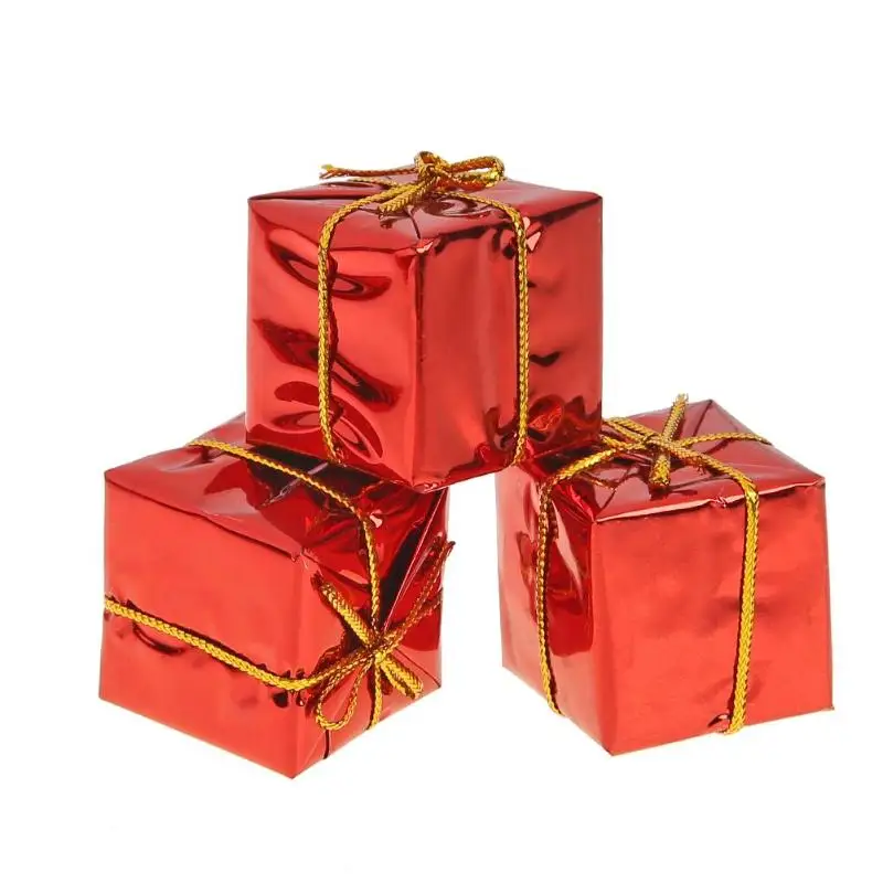 12 шт./пакет 3 см лазер малый барабан Рождественский орнамент цветной мини-подарочная коробка Рождественская елка кулон год украшения