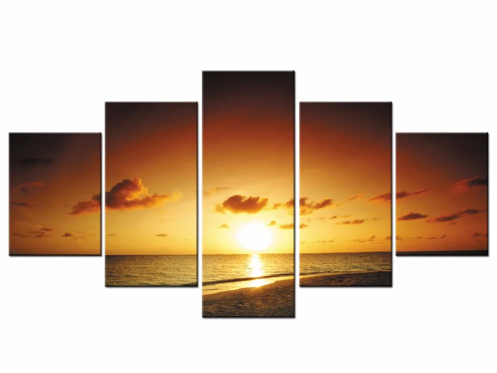 

5 Pieces Wall Art Picture Gift Home Decoration Canvas Print painting beautiful sea sunset Landscape painting Framed J009-024