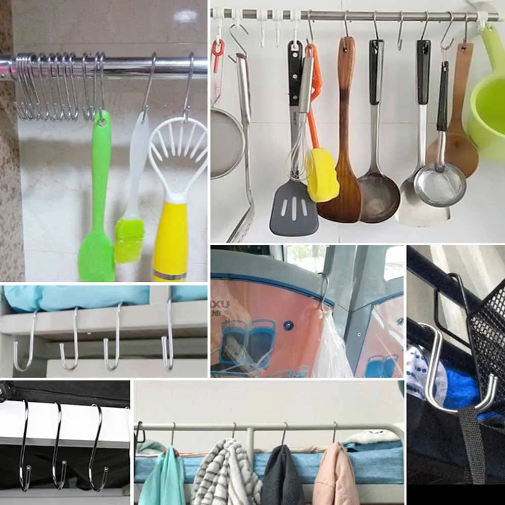 15pcs Stainless Steel S Hooks Kitchen Meat Utensil Hanger Cloths
