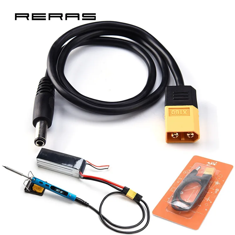 

MINI XT60 Male Bullet Connector to Male DC 5.5mm X 2.5mm DC5525 Power Cable for TS100 Digital Electronic Soldering Iron Station