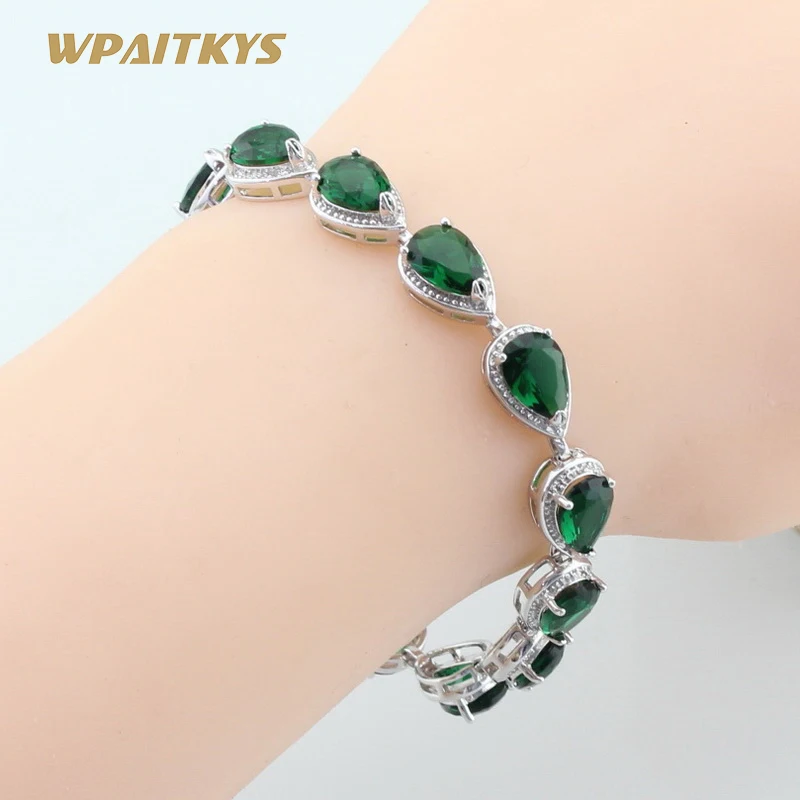 

Water Drop Green Crystal Women 925 Silver Bracelets Fashion Jewelry Free Gift Box