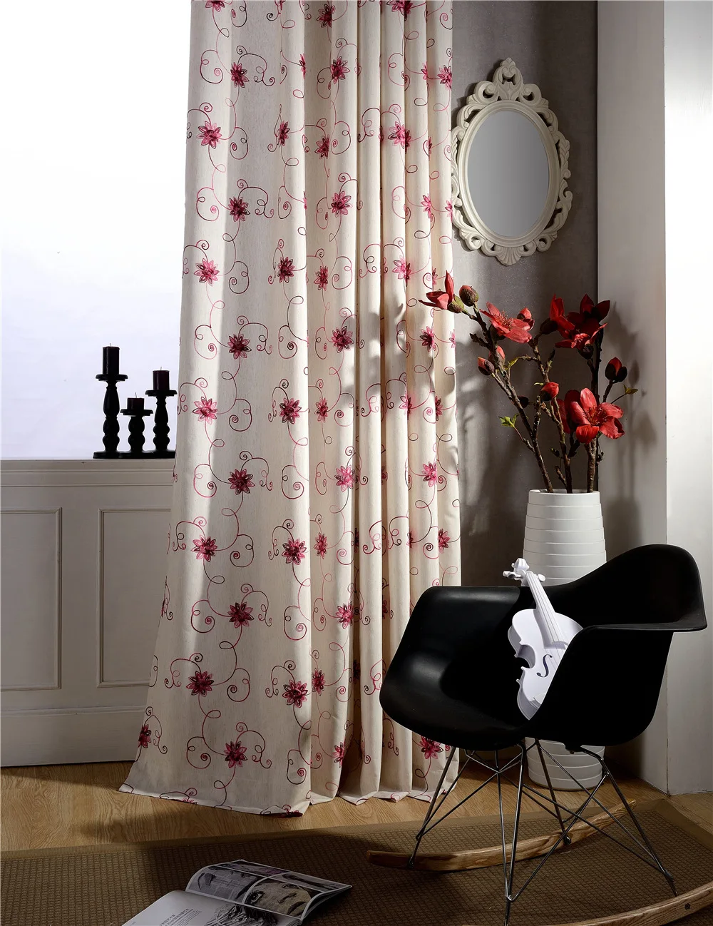 Online kopen wholesale rode bloemen gordijnen uit china rode ...