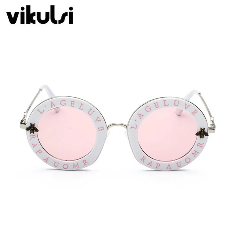 Шикарные женские круглые солнцезащитные очки, женские градиентные солнцезащитные очки для женщин, золотая металлическая оправа, женские солнцезащитные очки с буквенным принтом, UV400 - Цвет линз: D320 white pink