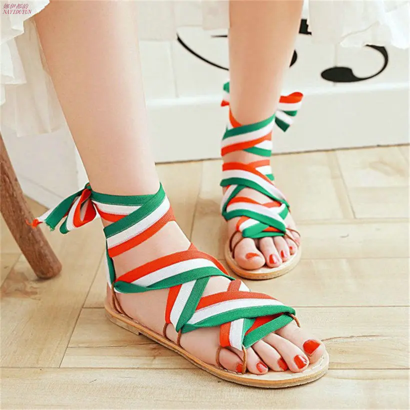 

NAYIDUYUN Fashion Sandals Women Lace Up Roman Gladiator Flat Heel Oxfords Summer Boots Casual Party Shoes