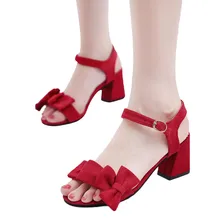 SAGACE Женские однотонные сандалии с бантиком; модные студенческие толстые нижние сандалии ярких цветов на квадратном каблуке; женская обувь