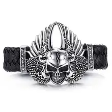 Лидер продаж, мужские браслеты из нержавеющей стали, модный бренд, мужской ювелирный аксессуар, череп с крылышком, кожаный браслет для мужчин длиной 22 см