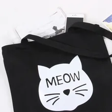 YILE шнуровка хлопковое полотно черный, белый цвет хозяйственная сумка через плечо сумка-тоут Кот мяу C05