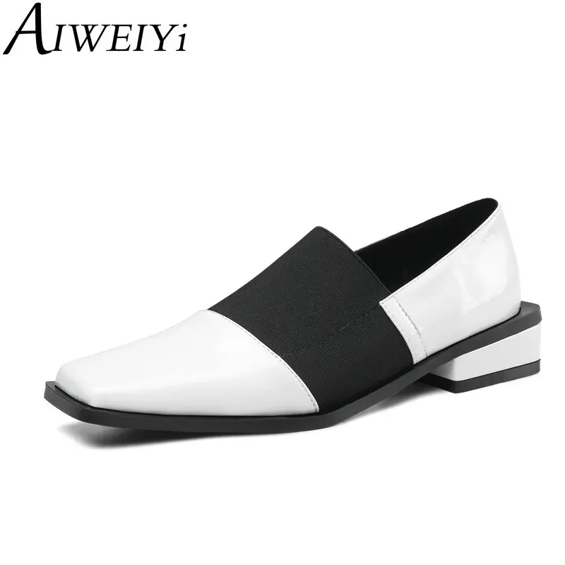 

AIWEIYi Genuine Leather Square Toe Thick Heel Lace Up Shoes Women High Heel Shoes Office Ladies Shoes Sexy High Heels