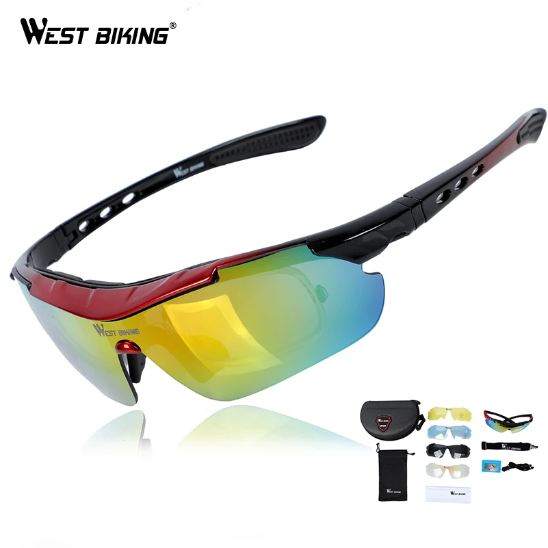 WEST BIKING 5 Lens Bicycle Glasses UV400 Windproof Cycling Glasses Myopia Frame Men Women Cycling Eyewear Cycling Sunglasses