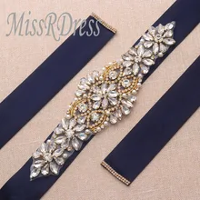 MissRDress Золотой Хрустальный пояс невесты ручной работы жемчуг свадебный пояс стразы свадебные платья Лента для свадьбы аксессуары JK824