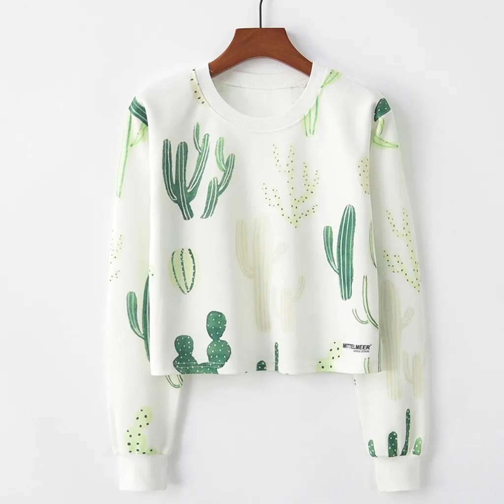 

JAYCOSIN Autumn Sweatshirts For Women 2019 Cactus Printed Female Jumper Pullover Casual Long Sleeve Elegant Sweatshirt dropship