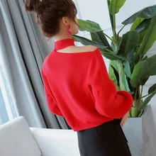 Fashion Pullover Full Sleeve Solid Knitted Women Sexy Off Shoulder Slash Neck Jumper Design Thick Sweaters Casual Loose