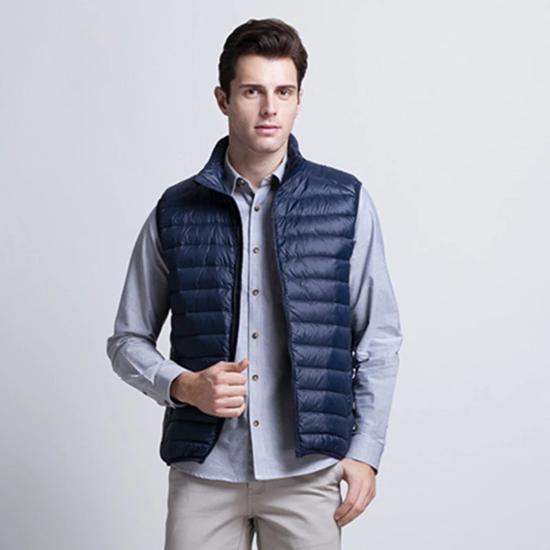 2019 Spring and Autumn New Boutique White Duck Down Slim Men's Casual Down Jacket Thin Male Solid C