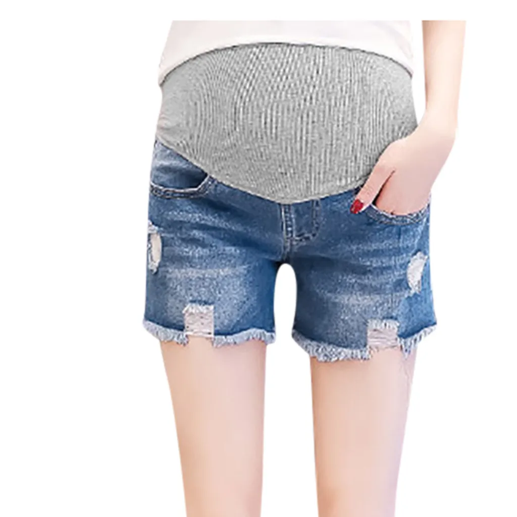 

ARLONEET elastic waist maternity jeans pants for pregnancy Woman Ripped Jeans Maternity Solid Short Pants Nursing Prop Belly