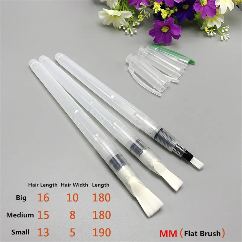 

S/M/L 3pcs Set Soft Flat Watercolor Calligraphy Writing Brush Water Color Pigment Painting Ink Pen Artist Art Tool School Supply