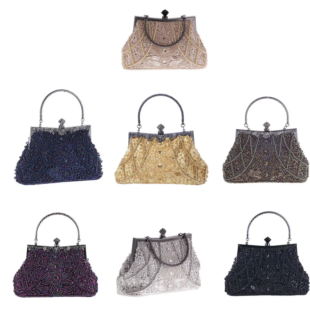 

Women Fashion Vintage Bead Sequined Evening Bag Purse For Wedding Party Shoulder Bag Luxury Handbags Banquet Bags Designer