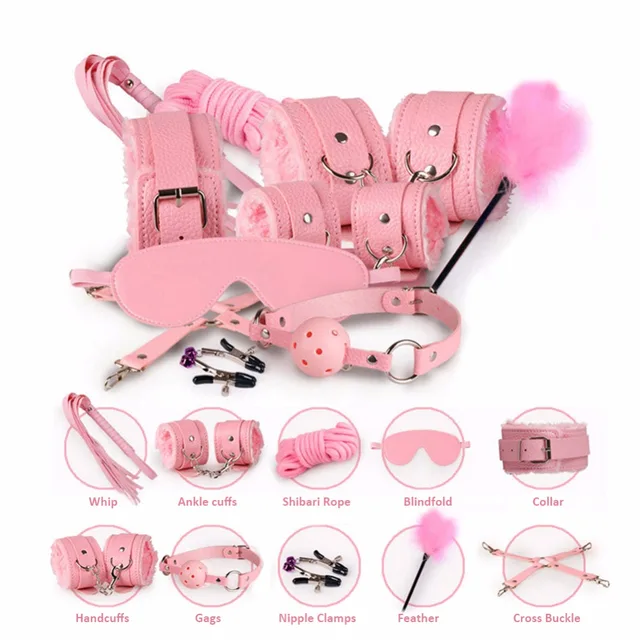 10 Pcs/set Sexy Lingerie PU Leather bdsm Bondage Set Sex Hand Cuffs Footcuff Whip Rope Blindfold Erotic Sex Toys For Couples 2