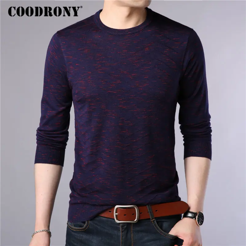 Фиолетовый COODRONY Brand Sweater Men Autumn Winter Cashmere Wool Sweaters Streetwear Fashion O-Neck Pullover Men Knitwear Pull Homme 91068 - Цвет: Фиолетовый