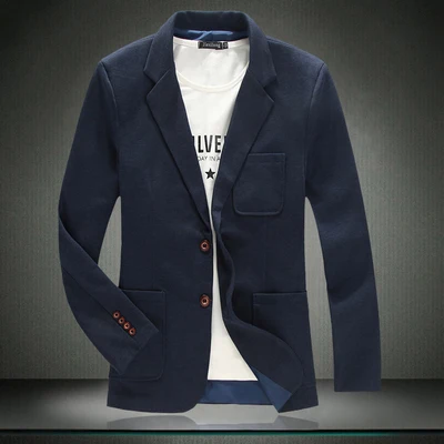 M-5XL брендовый качественный хлопковый Мужской приталенный Блейзер модный мужской блейзер, пиджак, пальто на весну - Цвет: navy blue color