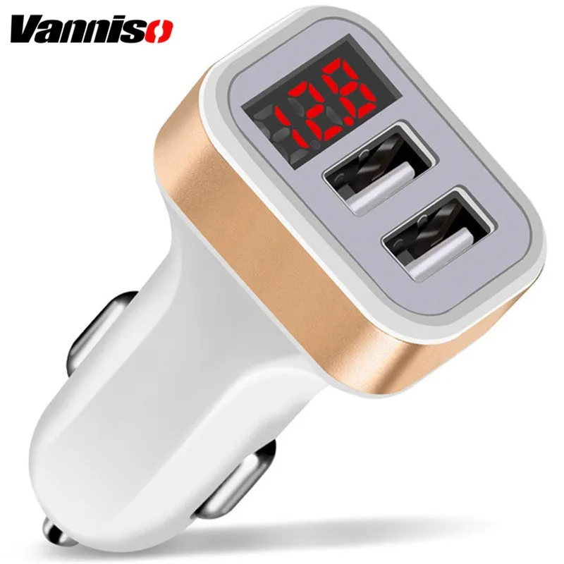 

Digital Display Dual USB Car Charger 5V 2.1A LED Quick Charging Smart USB Protection Universal Car Charger for Moblie Phone Gold