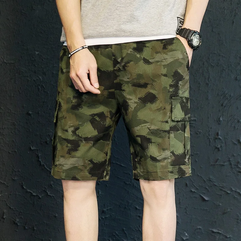

Fashion Summer Cargo Shorts Men Cotton Joggers Casual Short Pockets Sport Print Knee Length Green Camouflage Street Wear 4XL